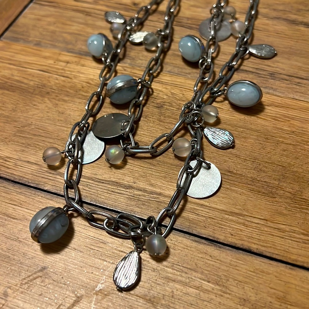 Long silver and blue necklace